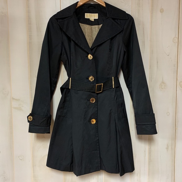 Michael Kors Black Trench Raincoat Hood Belt XS - Picture 3 of 8